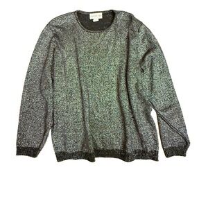 Vintage Bedford Fair Lifestyles Metallic Silver Black Knit Sweater Womens 2X USA